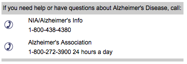 Alzheimer's Help Phone Contacts